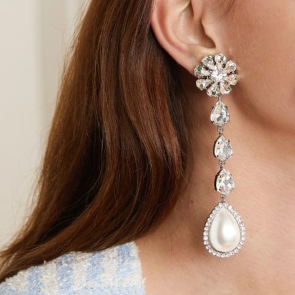 Alessandra Rich Silver Silver-tone Crystal and Faux Pearl Clip Earrings